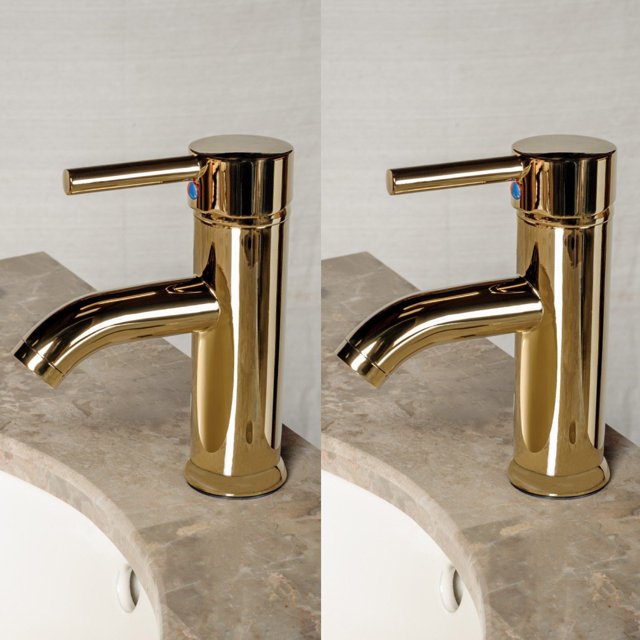 Robinet de Salle de Bain Or PVD Laiton Rond Trou Unique 1 Poignée Ensemble de 2