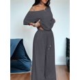 thumbnail image 6 of Women's 2 Piece Lounge Sets Off Shoulder Oversized Short Sleeve Tops Casual Wide Leg Pant Set Dark Gray L, 6 of 8