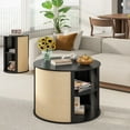 thumbnail image 6 of Round Coffee Table with Storage, Modern Wooden Center Coffee Table with 2-Tier, Adjustable Shelf, 6 of 6