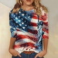 thumbnail image 2 of Women's 250th Anniversary USA Shirt Patriotic American Flag Print Crew Neck 3/4 Sleeve T-Shirt, 2 of 5