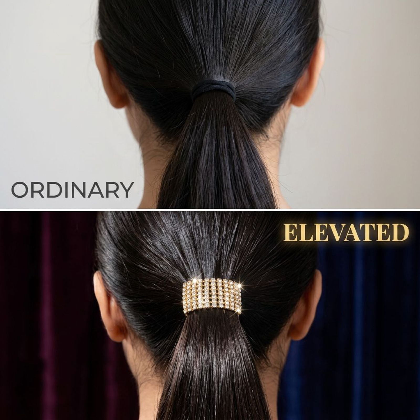 10 Pcs Rhinestone Hair Ties, Elastic Crystal Design Hair Accessories with Sparkling Gold Silver Metal Decor, Ponytail Holders for Women, 1.95 x 1.05 in Gem Decor, 0.42 oz Each