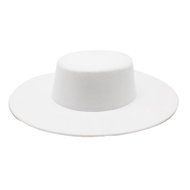 Minnieouse Sombrero de fieltro negro de moda para mujer, gorra Derby plana de ala ancha para iglesia, sombrero de copa suave de ajuste Universal, Sombreros Blanco
