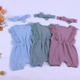 thumbnail image 4 of Baozhu Summer Baby Girl Rompers Baby Solid Lace Design Clothes Linen Ruffles Toddler Flare Sleeve Jumpsuit Headband One-Pieces, 4 of 5