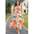 thumbnail image 1 of FOLUNSI Robe Maxi Orange Vif à Fleurs / Encolure Carrée / Élégance Grande Taille, 1 of 8