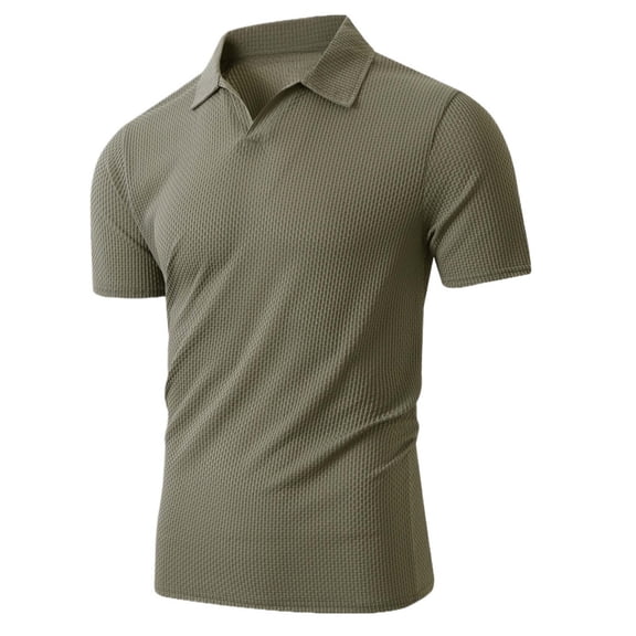 XIAOCHA Men's Waffle Knit Polo Shirt Office Everyday Short-Sleeve Collared Top Breathable Stretch Gym Shirts