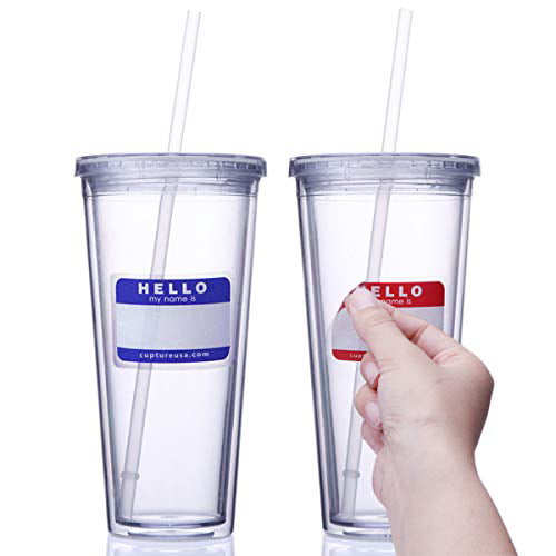 Cupture Classic Insulated Double Wall Tumbler Cup With Lid Reusable Straw Hello Name Tags 24 Oz 2 Pack Clear Canada - Double Wall Cups With Lids
