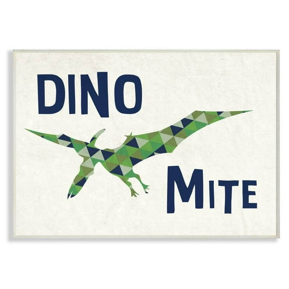 The Kids Room by Stupell Dino Mite Blue Green Dinosaur Kids Word Design Wall Plaque by Daphne Polselli