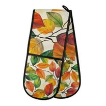 Yayeee Double Oven Mitt Kitchen Heat Resistant Baking 35" x7" Quilted Glove, Beige Leaves