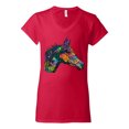 thumbnail image 3 of Colorful Neon Horse | Dean Russo Art Animal Lover Womenâ€™s Standard V-Neck Tee, Red, Large, 3 of 6