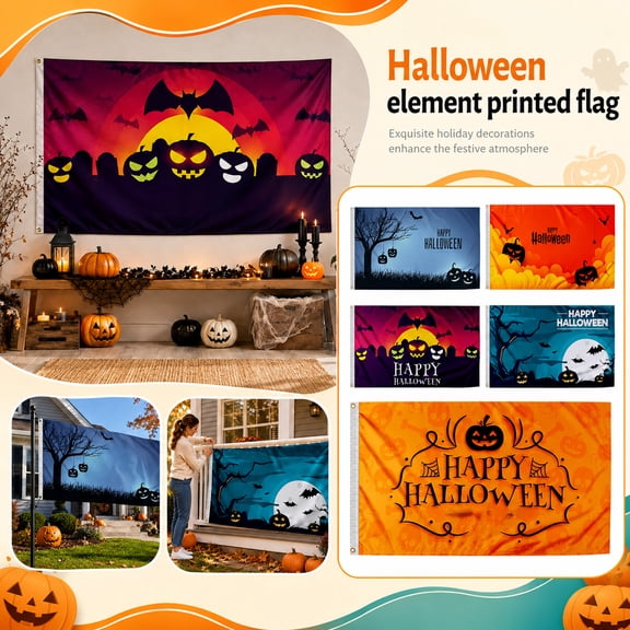 Halloween Printed Flag Single-Sided Indoor Outdoor Party Decor Garden Polyester, Creative Decorations, Halloween Decor,1pcs, A