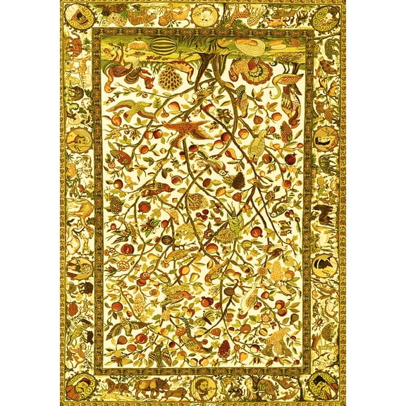 Ahgly Company Machine Washable Indoor Rectangle Persian Yellow Traditional Area Rugs, 5' x 7'