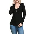 thumbnail image 2 of Doublju Women's Henley Neck Ribbed Top with Button (Plus Size Available), 2 of 4