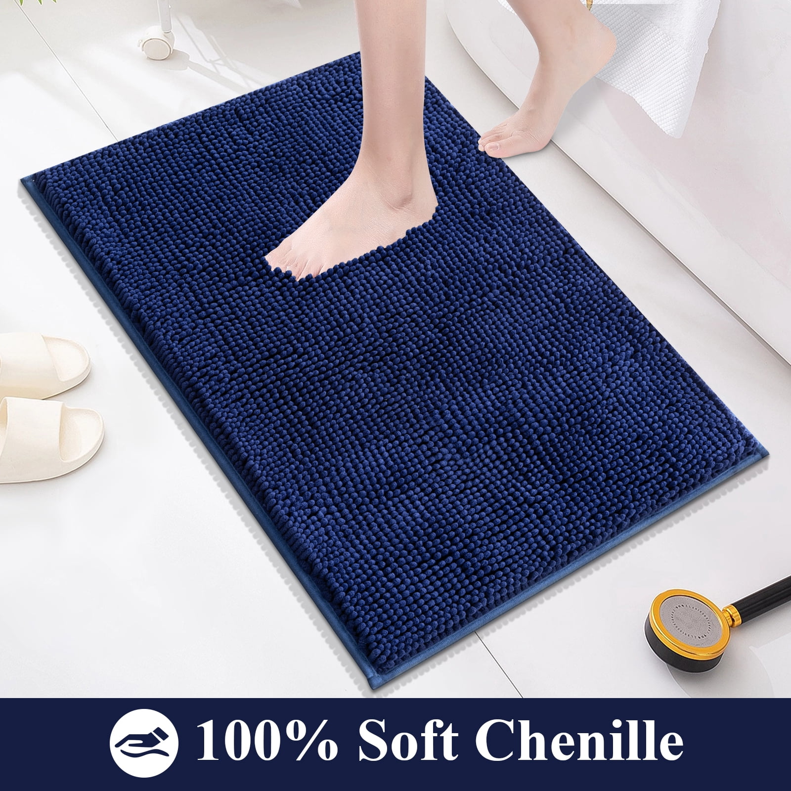 Vaukki Dark Blue Bathroom Rug Sets 3 Piece Ultra Soft Absorbent Shaggy Bath Mat Non Slip Toilet Rug for Bathroom
