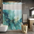 thumbnail image 3 of Abstracts Marble No Hook Shower Curtain with Snap in Liner Teal Green Glod Ombre Stone Crack Texture Waterproof Bathroom Shower Curtain with See Through Top Window for Bathtub 60" x 72", 3 of 9
