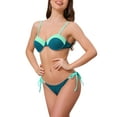thumbnail image 4 of INSPIRE CHIC Women's Contrast Color Ribbed Bikini Sets 2 Piece Spaghetti Straps Top Triangle Bottom Swimwear Bathing Suits Large Teal-Light Green, 4 of 5