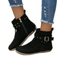 thumbnail image 3 of Kcodviy Bottes Épaisses Décontractées Vintage Unies pour Femmes, Bottillons à Franges Colorés, Bottes Confortables pour Femmes, Décontractées, Plates, Mi-Cylindre, Bout Rond, Grande Taille, Bottes Western pour Femmes Élégantes Boots Ankle Boot, 3 of 8
