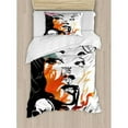 thumbnail image 3 of Tattoo Duvet Cover Set Queen Size, Attractive Women with Pink Flower in her Hair near a Skull Design, Decorative 3 Piece Bedding Set with 2 Pillow Shams, Orange Pink Black and White, by Ambesonne, 3 of 3