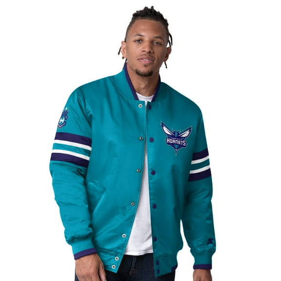 Men's Starter Teal Charlotte Hornets Scout Varsity Satin Full-Snap Jacket