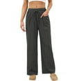 thumbnail image 3 of Posijego Womens Plaid Linen Pants Elastic Mid Waist Drawstring Wide Leg Pants Lounge Pants with Pockets, 3 of 8