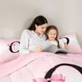 thumbnail image 4 of jejeloiu Black Initial O Full Size Comforter Sets For Girls,Pink Ribbon Bowknot Bedding Sets,Pink Reversible,3pcs, 4 of 7