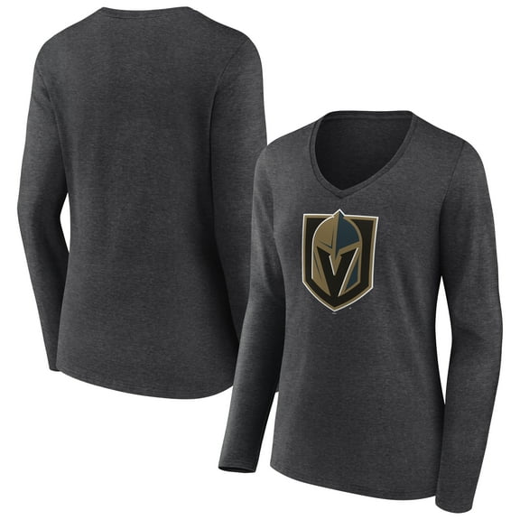 Women's Charcoal Vegas Golden Knights Primary Logo Long Sleeve V-Neck T-Shirt