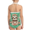 thumbnail image 5 of FOR U DESIGNS Sloth Floral One Piece Bathing Suit for Girls 5-6T Adorable Green Off Shoulder Summer Beach Swimwear Comfy Toddler Kids Halter Neck Bathing Suit, 5 of 6