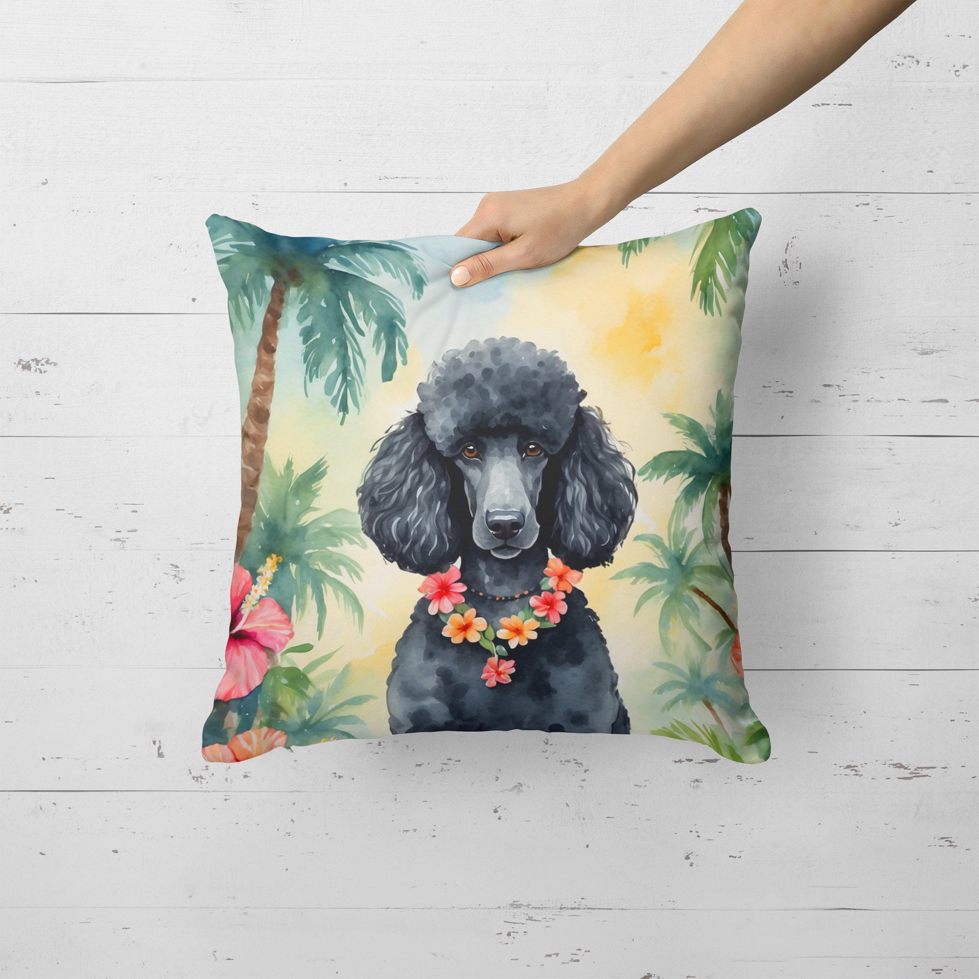 Black Poodle Luau Throw Pillow 18 in x 18 in