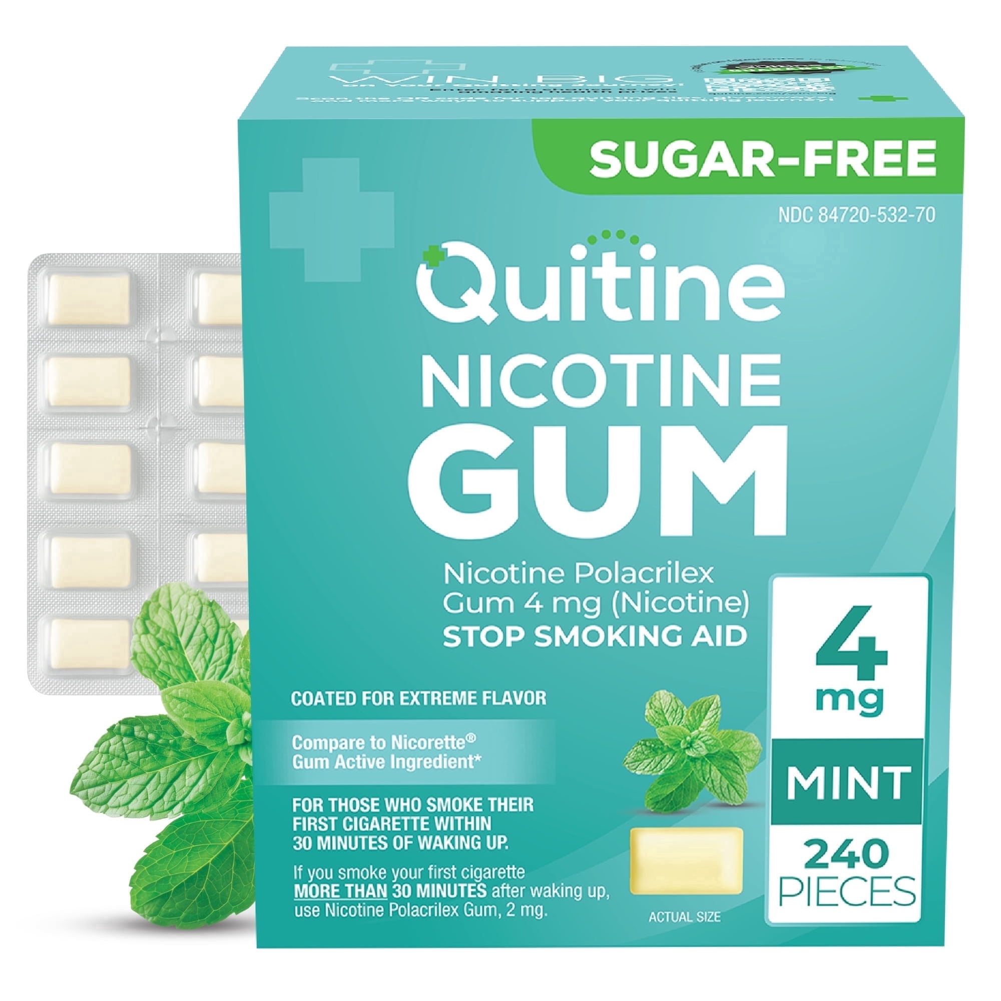 Quitine Nicotine Gum 4mg Mint, 240 Count, Stop Smoking Aid