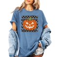 thumbnail image 4 of Retro Jack-O-Lantern Pumpkin Halloween Shirt for Women & Teen Girls, Blue Jean Shirt, 2XL, 4 of 8