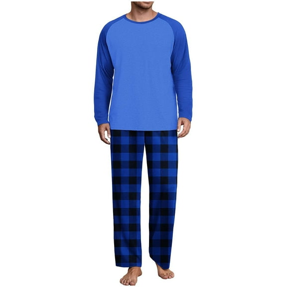 Fewfanhot Men's Pajama Sets Pajamas For Men 2 Piece PJ Set Pajama Pants and Long Sleeve Round Neck T-Shirt