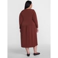 thumbnail image 2 of Terra & Sky Women's Plus Boatneck Drop Waist Midi Dress with Long Sleeves, Sizes 0X-5X, 2 of 4