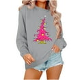 thumbnail image 2 of Njoeus Christmas Womens Long Sleeves Crewneck Sweatshirt Funny Christmas Tree Print Graphic Shirts for Women Teen Girls Gray XS, 2 of 3