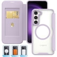 thumbnail image 2 of Case for Galaxy A34 5G,Clear Back Design Heavy Duty Drop Protection Anti Theft Flip Leather Wallet Card Holder Shockproof with Wireless Charge Phone Case for Samsung Galaxy A34 5G (Purple), 2 of 7