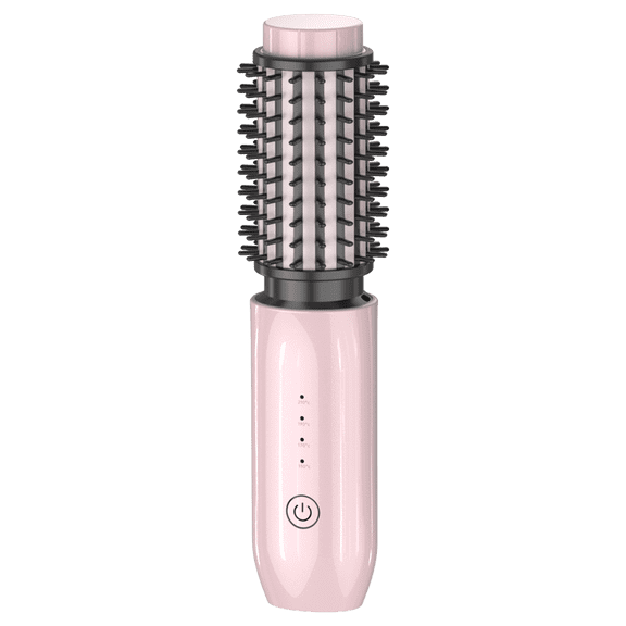 3-in-1 Portable Cordless Hair Curling Iron Brush Straightener Comb, Pink