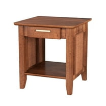 Rattan Nightstand End Table with Drawer & Shelf - Walnut Bedroom Side Table - 20"x20"x22" Modern Living Room Accent Furniture
