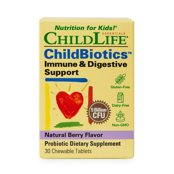ChildLife Essentials | LiveBiotics, Refuerzo inmunitario y digestivo, Sabor natural a bayas, 5000 millones de UFC, 30 comprimidos masticables