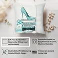 thumbnail image 2 of Ethan Taylor Fashion and Glam Throw Pillow Soft Cushion Cover 'Teal High High & Fashion Turquoise Books Shoes High Heels' Glam Pattern Decorative Square Accent Pillow Case, 16x16 Inches, Blue, White, 2 of 5