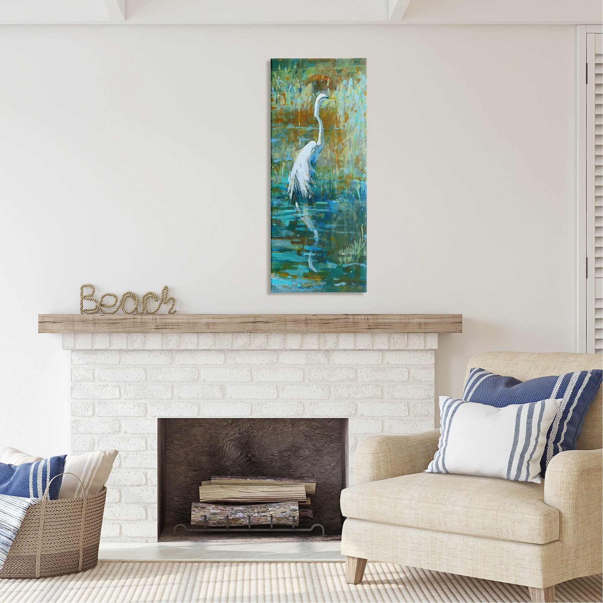 Stupell Industries Egret Bird Swimming Pond Nature Coastal Painting Gallery Wrapped Canvas Print Wall Art