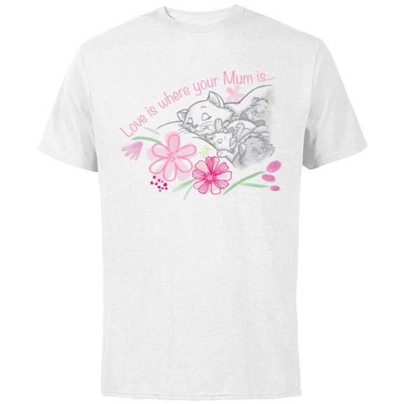 Disney The Aristocats Love is Where Your Mum Is Mother’s Day - Short Sleeve Cotton T-Shirt for Adults - Customized-White