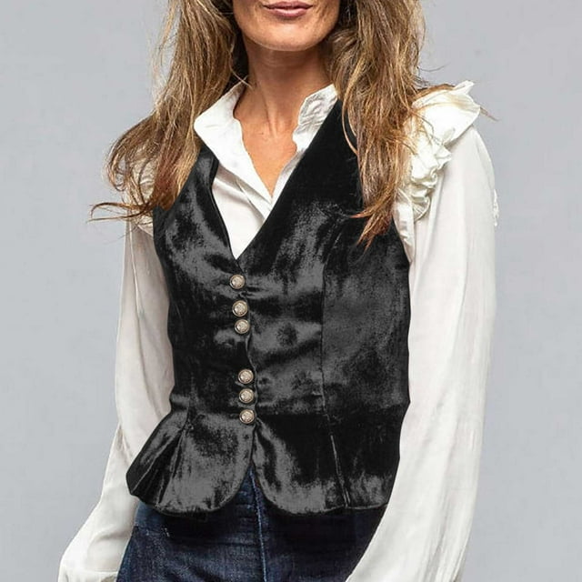 EGNMCR Veste Décontractée Sans Capuche à Manches Longues pour Femmes, Cardigan Court à Col en V, Veste en Velours Sans Manches