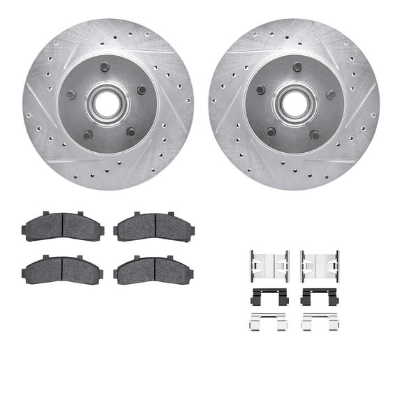 Dynamic Friction Company Front Brake Rotors-Drilled and Slotted-Silver with 5000 Advanced Brake Pads includes Hardware 7512-54103
