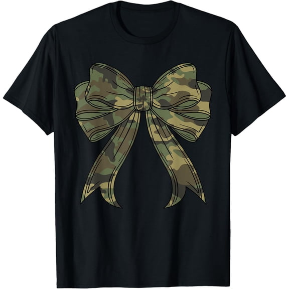 Women Woodland Camouflage Coquette Bow Hunting T Shirt Size S-5XL