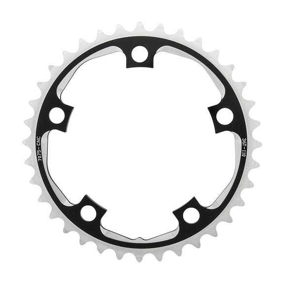 Sunrace RX1 Chainring 36t 110 BCD 5-Bolt Aluminum Black/Silver Rd MTB