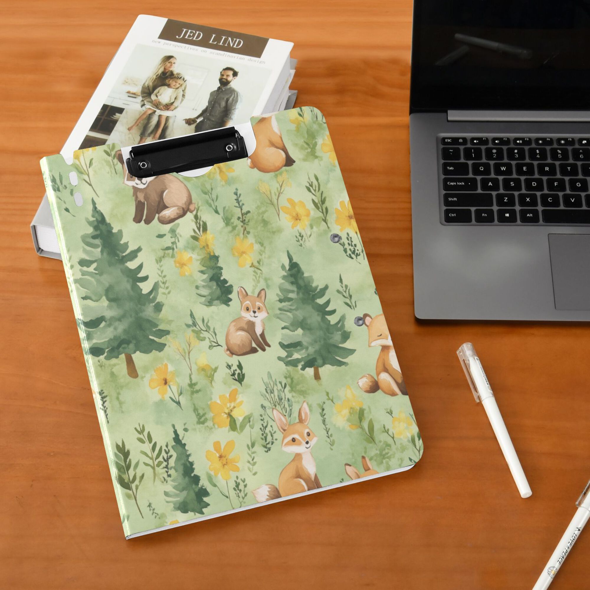 FORMRS A4 Clipboard Folder with Pen Holder Horizontal Foldable School Office Binder, Cartoon Forest Animals