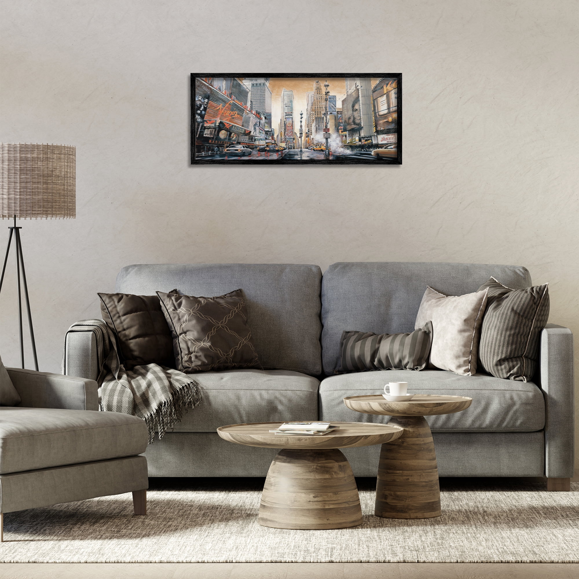 Stupell Industries New York Cityscape Scenery Painting Black Framed Art Print Wall Art, 30 x 13