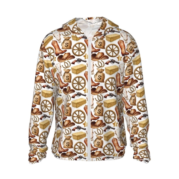 Fotbe Western Cowboy Chaqueta con Protección Solar UPF 50+ para Hombre y Mujer, Camisa con Capucha y Bolsillos-3X-Large