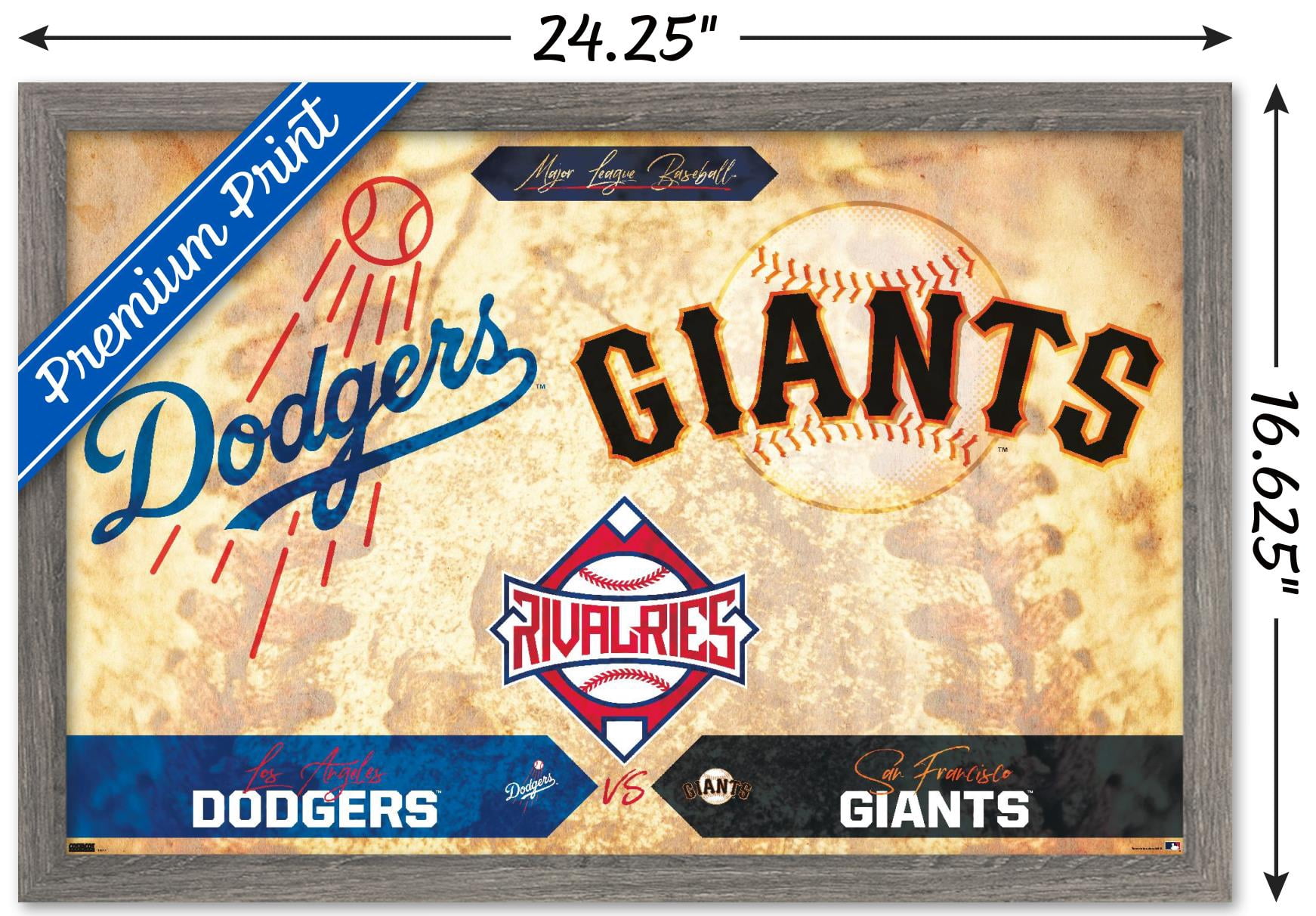 MLB Rivalries - Los Angeles Dodgers vs San Francisco Giants Wall Poster, 14.725" x 22.375" Framed