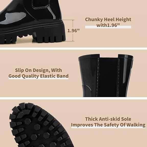 Lcamaw Rain Boots for Women, Waterproof PVC Rubber Garden Boots Womens Chelsea Boots Short Platfrom Rain Boots, Anti-Slip Elastic Slip On Rainboots Garden Rain Shoes for Yard Farm Outdoor Work