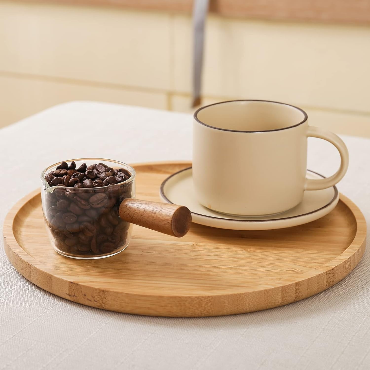 9.8 inch Bamboo Serving Tray,Bexikou Round Bamboo Tray, Wooden Serving Platter for Fruit, Bread, Salad Plate, Charcuterie Serving Board
