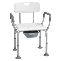 3-in-1 Shower Chair with Back and Arms, Height Adjustable Bedside Commode, Raised Toilet Seat with Non-Slip Rubber Foot Pad for Seniors, Disabled, White